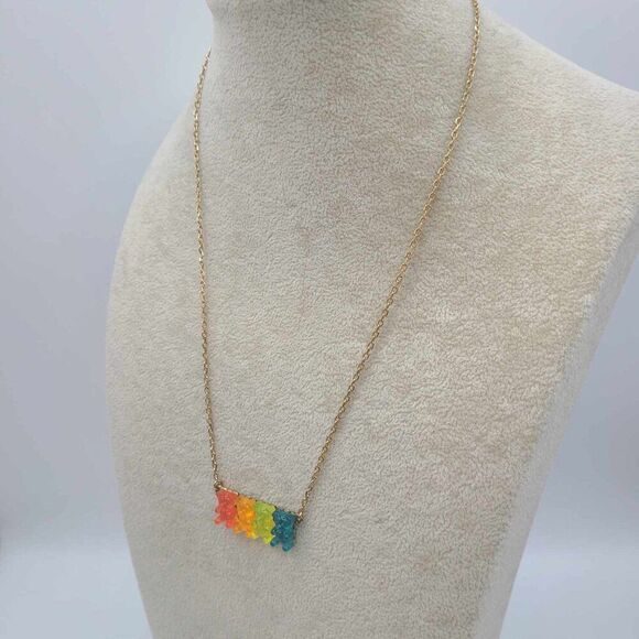 Betsey Johnson delicate Gold Tone Gummy Bear Necklace - Picture 6 of 8